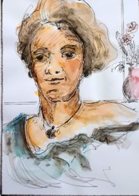 Portrait féminin 01 / Aquarelle et encre / 30 x 50 