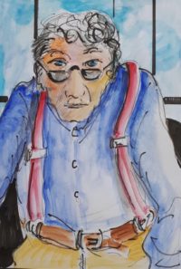 Hockney curieux / Aquarelle et encre / 30 x 50 