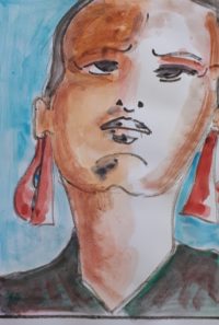 Portrait féminin 03 / Aquarelle et encre / 30 x 50 