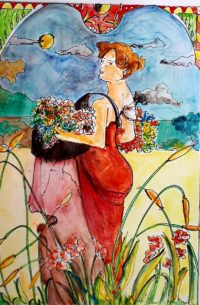 Retour du jardin 01 / Aquarelle et encre / 50 x 70 