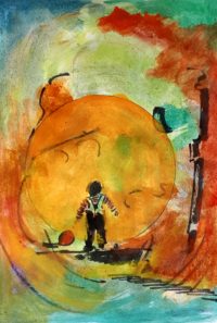 Enfant au ballon 01/ Aquarelle et encre / 30 x 50 