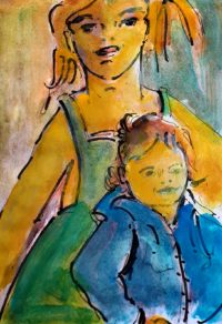 Duo familial / Acrylique et encre / 30 x 50 