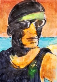 Les lunettes noires / Encre et aquarelle / 30 x 50 