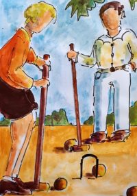 Partie de croquet / Aquarelle et encre / 30 x 50 