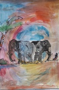 Univers animal 02 / Aquarelle et encre / 30 x 50 