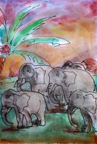 Univers animal 03 / Aquarelle et encre / 30 x 50 