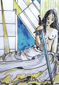 Femme au glaive / Encre et aquarelle / 30 x 50 