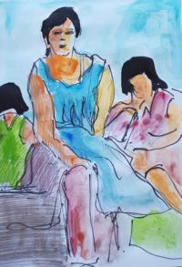 En famille / Encre et aquarelle / 30 x 50 