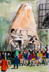 Chopin et les enfants / Aquarelle et encre / 50 x 70 