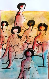 Groupe de modèles 01 / Aquarelle et encre / 30 x 50 