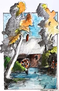 Le moulin / Encre et aquarelle / 30 x 50 