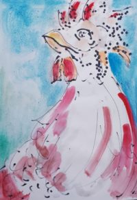 La fièreté du coq 04 / Encre et aquarelle sur papier Japon / 30 x 50 