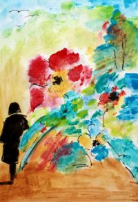 Promenade florale 01 / Aquarelle et encre, papier Japon / 30 x 50 
