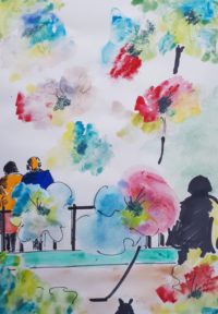 Promenade florale 02 / Aquarelle et encre, papier Japon / 30 x 50 
