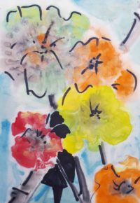 Promenade florale 04 / Aquarelle et encre, papier Japon / 30 x 50 