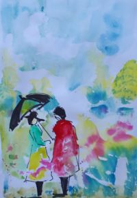 Promenade florale 09 / Aquarelle et encre, papier Japon / 30 x 50 