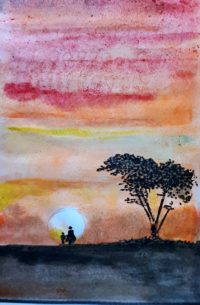 Crépuscule / Aquarelle et encre / 30 x 50 