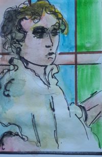 Portrait homme / Aquarelle et encre / 30 x 50 