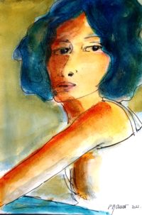 Portrait femme 02 / Aquarelle et encre / 30 x 50 