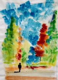 Sur les sentiers forestiers 02 / Aquarelle et encre / 30 x 50 