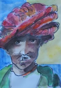 Le turban / Aquarelle et encre / 30 x 50 