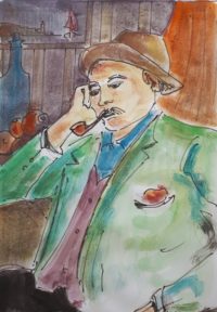 Pipe et veston vert / Aquarelle et encre / 30 x 50 