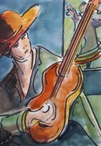 Le guitariste / Aquarelle et encre / 30 x 50 