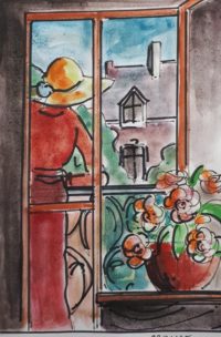 Au balcon 01 / Aquarelle et encre / 30 x 50 