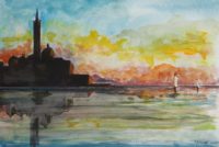 Venise, l'aurore / Encre et aquarelle / 70 x 50 