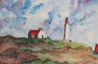 La maison du phare / Aquarelle et encre / 70 x 50 