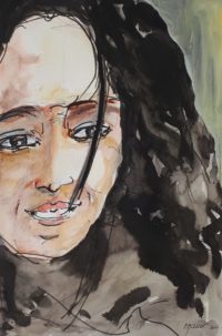 Visage à la mèche / Encre et aquarelle / 50 x 70 