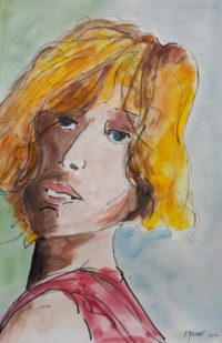 Portrait au chemisier rouge / Aquarelle et encre / 50 x 70 