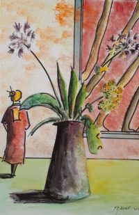Un vase garni / Aquarelle et encre / 50 x 70 
