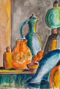 Nature morte aux vases / Aquarelle et encre / 50 x 70 