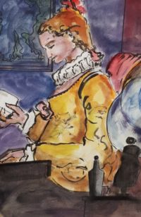 La lecture / Aquarelle et encre / 50 x 70 