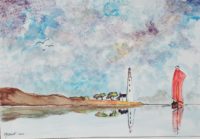 La pointe du phare / Aquarelle et encre / 70 x 50 