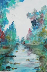 Le ruisseau / Aquarelle et encre / 50 x 70 