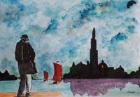 L'homme à Venise / Aquarelle et encre / 70 x 50 