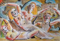 A la Leger: Bonne compagnie / Aquarelle et encre / 70 x 50 