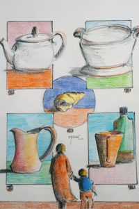 Etudes: Volumes / Encre et mines de couleurs / 50 x 70 