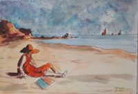 Sur la plage / Aquarelle et encre / 70 x 50 