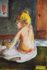 Enfant de dos / Aquarelle et encre / 50 x 70 