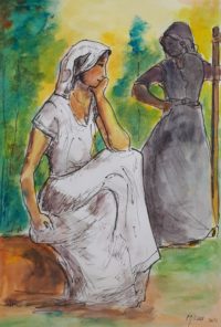 Assise et pensante / Aquarelle et encre / 50 x 70