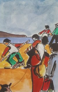 Groupe sur la plage 03 / Aquarelle et encre / 30 x 50 