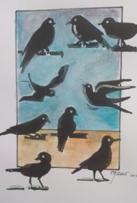 Rendez-vous des oiseaux / Encre et aquarelle / 30 x 50 