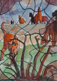 Le zoo en cage / Aquarelle et encre / 30 x 50 