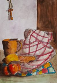 Nature morte au torchon / Aquarelle, gouache et encre / 50 x 70 