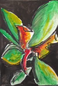 L'orchidée rouge / Aquarelle et encre / 30 x 50 
