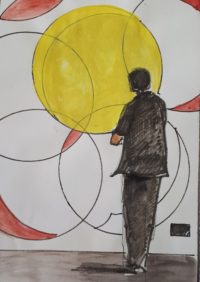 Silhouette aux cercles / Aquarelle et encre / 30 x 50 