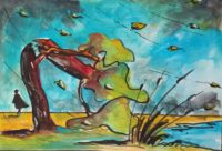 Le chêne et le roseau / Aquarelle et encre / 50 x 30